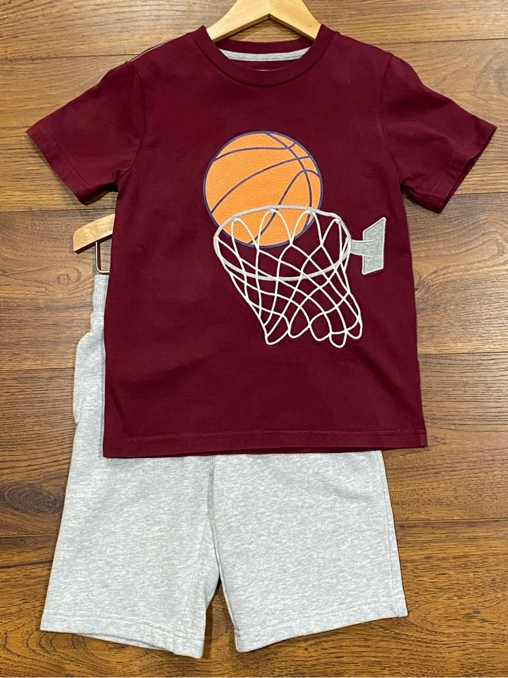 Gymboree Boys ‘Classroom Cutie’ Burgundy and Gray Basketball Short Set Size 7
